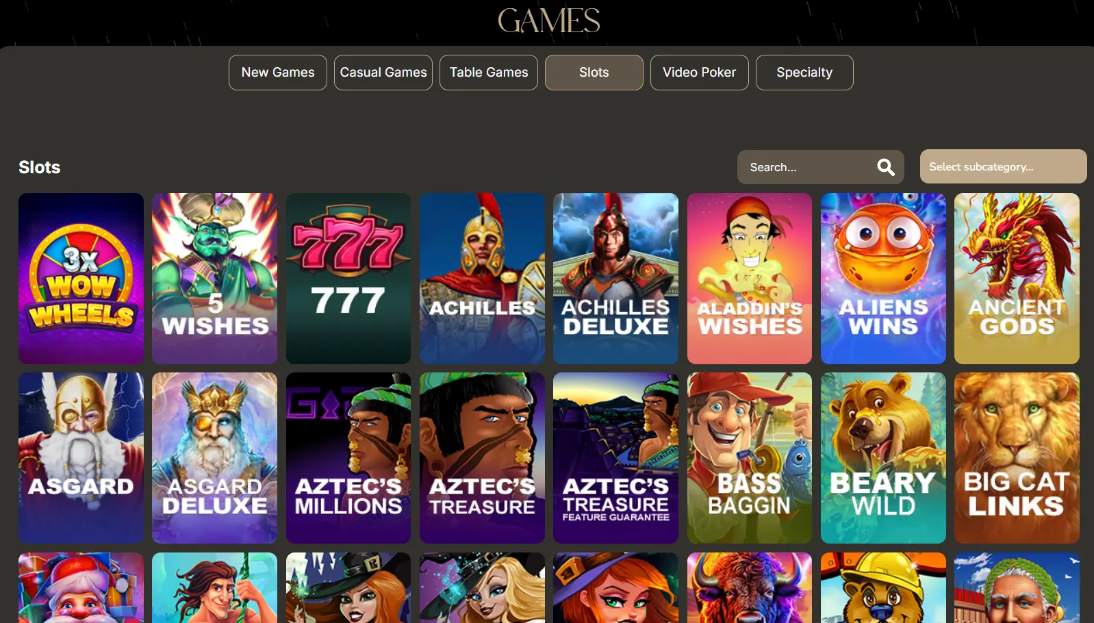 Detective Slots Spielebibliothek mit beliebten Themen-Titeln.
